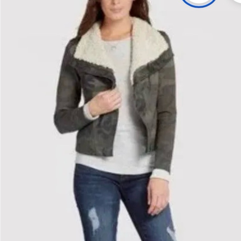 Marrakech Camouflage Moto Jacket with Shearling Collar
